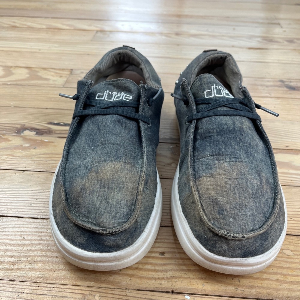 Hey Dude Wally Distressed Denim Studded Loafers womens 10 Grey Blue Slip On Shoe - Picture 4 of 10
